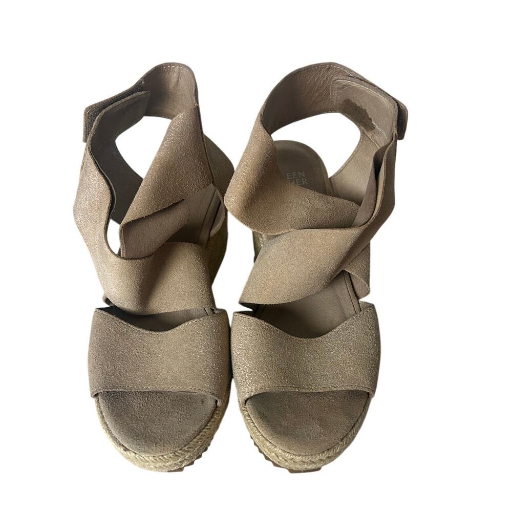 Eileen Fisher Willow Tumbled Leather Wedge Espadrille size 6